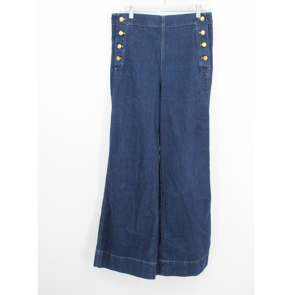 J. CREW Sailor Denim Trouser Stretch Wide Leg Nautical Button side Jean 28